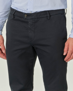 Pantalone chino blu in tricotina di cotone stretch