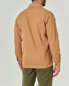Overshirt cammello in misto cotone e lino stretch