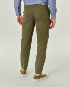 Pantalone chino verde militare in misto cotone e lino