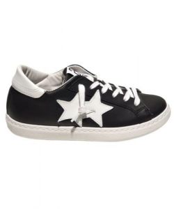 2 Star Sneaker  bimba  nera stelle bianche lacci pelle AI21