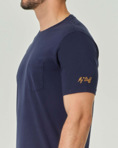 T-shirt mezza manica blu con taschino in pima cotton
