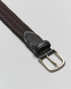 Cintura nera in corda intrecciata con punta e passante in pelle
