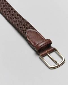 Cintura marrone in corda intrecciata con punta e passante in pelle