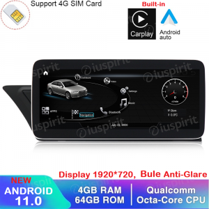 ANDROID navigatore per Audi A4 A5 S5/RS4/RS5/8K/B8/8T/4L 2008-2016 MMI 3G 10.25 pollici 4GB RAM 64GB ROM Octa-Core CarPlay Android Auto Bluetooth GPS WI-FI
