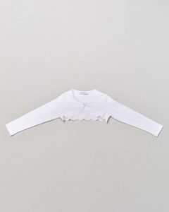 Bolero bianco in jersey con profili stondati e bottoncino gioiello 5-8 anni