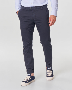 Pantalone chino blu in tessuto diagonale di cotone stretch