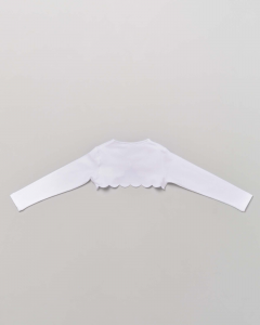 Bolero bianco in jersey con profili stondati e bottoncino gioiello 3-4 anni