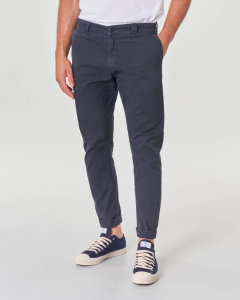 Pantalone chino blu tapered in cotone stretch