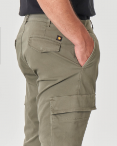 Pantalone cargo verde militare in cotone stretch
