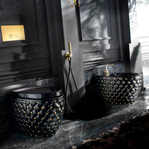 WC sur pied noir brillant avec décoration Capitonnè Classe AeT Italia
