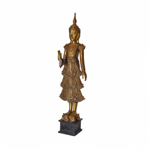 Statua Buddha in legno thailandese intagliata a mano gold/orange