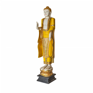 Statua Buddha yellow in legno thailandese intagliata a mano