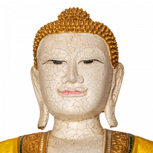 Statua Buddha yellow in legno thailandese intagliata a mano