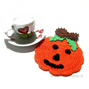 Presina zucca arancione scuro ad uncinetto per Halloween 11.5x14 cm - Handmade in Italy