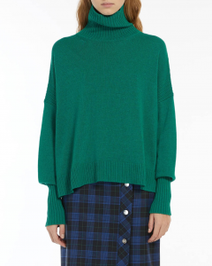 Maglia verde boxy in lana e cashmere con il collo alto