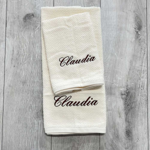 Coppia asciugamani chicco di riso panna Personalizzato