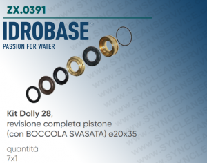 Kit Dolly 28 NEW IDROBASE valido per pompe W101, W131, W151 INTERPUMP revisione completa pistone (con BOCCOLA SVASATA) ø20x35