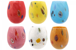 Set 6 Bicchieri acqua Murano in vetro colori assortiti con murrine CL 35