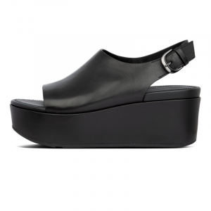 Fitflop - ELOISE BACK STRAP LEATHER WEDGES ALL BLACK