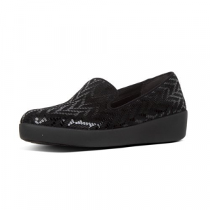 Fitflop - AUDREY CHEVRON-SUEDE LOAFERS - BLACK