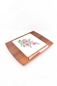 Wooden Chopping Board Tile Ceramic With Knife 33x24 Cm