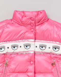 Piumino rosa con cappuccio staccabile e fascia porta logo eyestar 4-6 anni