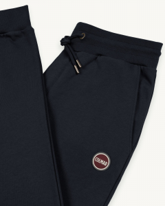 Pantalone blu in felpa di cotone con patch porta logo applicato