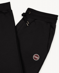 Pantalone nero in felpa di cotone con patch porta logo applicato