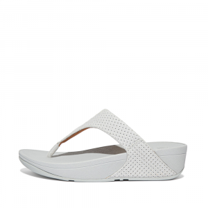 Fitflop - LULU PERF CROC-EMBOSSED LEATHER TOE-POST SANDALS SOFT GREY