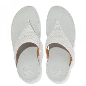 Fitflop - LULU PERF CROC-EMBOSSED LEATHER TOE-POST SANDALS SOFT GREY