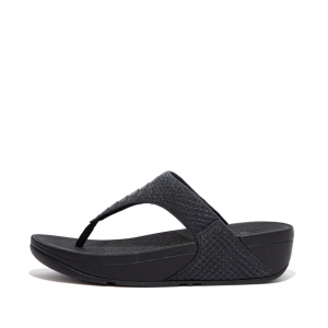 Fitflop - LULU PERF CROC-EMBOSSED LEATHER TOE-POST SANDALS ALL BLACK