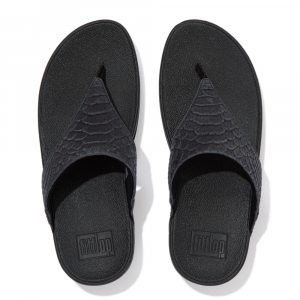 Fitflop - LULU PERF CROC-EMBOSSED LEATHER TOE-POST SANDALS ALL BLACK