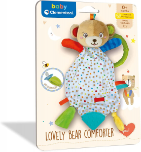 Clementoni - Lovely Bear Comforter - sonaglino neonato morbido peluche, gioco neonato 0+, sonaglino