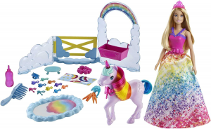 Barbie Dreamtopia Playset Unicorno con Barbie Principessa, unicorno con effetto cambia-colore e 18 a