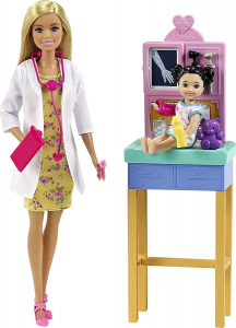 Barbie - Carriere Playset Pediatra con Bambola Bionda, Neonato, Camice e Accessori, Giocattolo per B