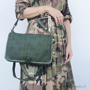 Borsa Verde Militare donna a Spalla con tracolla in pelle intrecciata - BL207 - Pelletteria Made in Italy