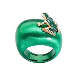 ANELLO HAPPY FROG GREEN CON RANA IN SMERALDI E ORO ROSA