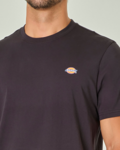 T-shirt nera mezza manica in puro cotone con stampa logo al petto