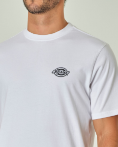 T-shirt bianca mezza manica in puro cotone con stampa logo al petto e sul retro