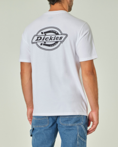 T-shirt bianca mezza manica in puro cotone con stampa logo al petto e sul retro