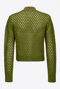 Cardigan Milva in maglia a rete verde militare Pinko