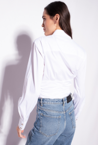 Camicia Cornelie in popeline con arricci bianca Pinko