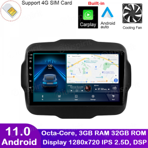 ANDROID autoradio navigatore per Jeep Renegade 2014-2022 CarPlay Android Auto GPS USB WI-FI Bluetooth 4G LTE