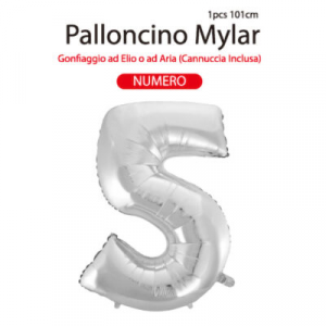 MYLAR PALLONCINO CM.101 N. 5 COL. ARGENTO 9786 MV TECH