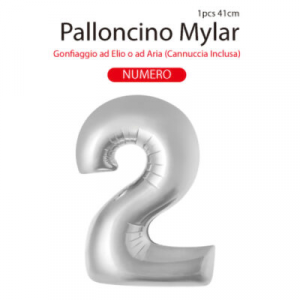 MYLAR PALLONCINO CM. 41 N. 2 COL. ARGENTO 9151 MV TECH