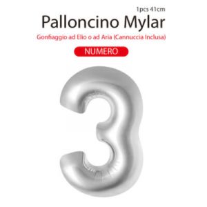 MYLAR PALLONCINO CM. 41 N. 3 COL. ARGENTO 9168 MV TECH