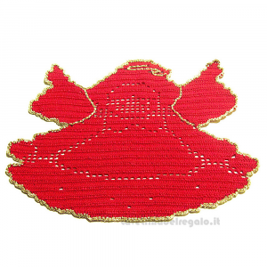 Centrino Rosso e Oro a forma di angelo ad uncinetto 33x25.5 cm - Handmade in Italy