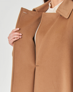 Cappotto lungo a vestaglia in pura lana vergine color cammello