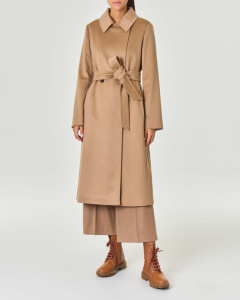 Cappotto cammello in pura lana vergine e cachemere con colletto alto