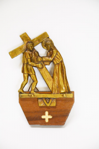 Via Crucis in bronzo con base legnp